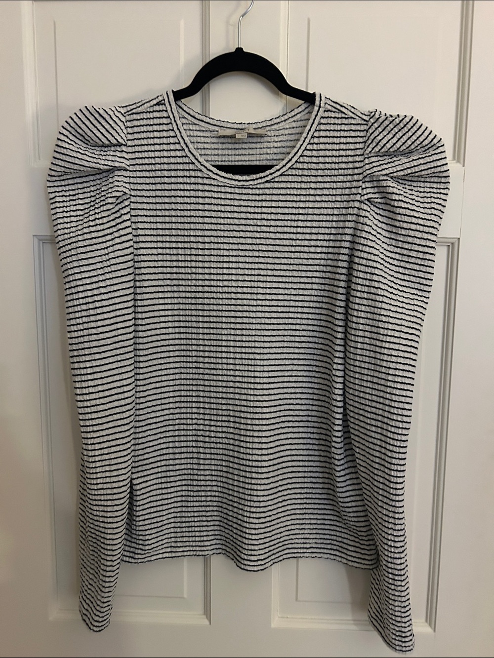 Striped Puff-Sleeve Long Sleeve Top - Black & White